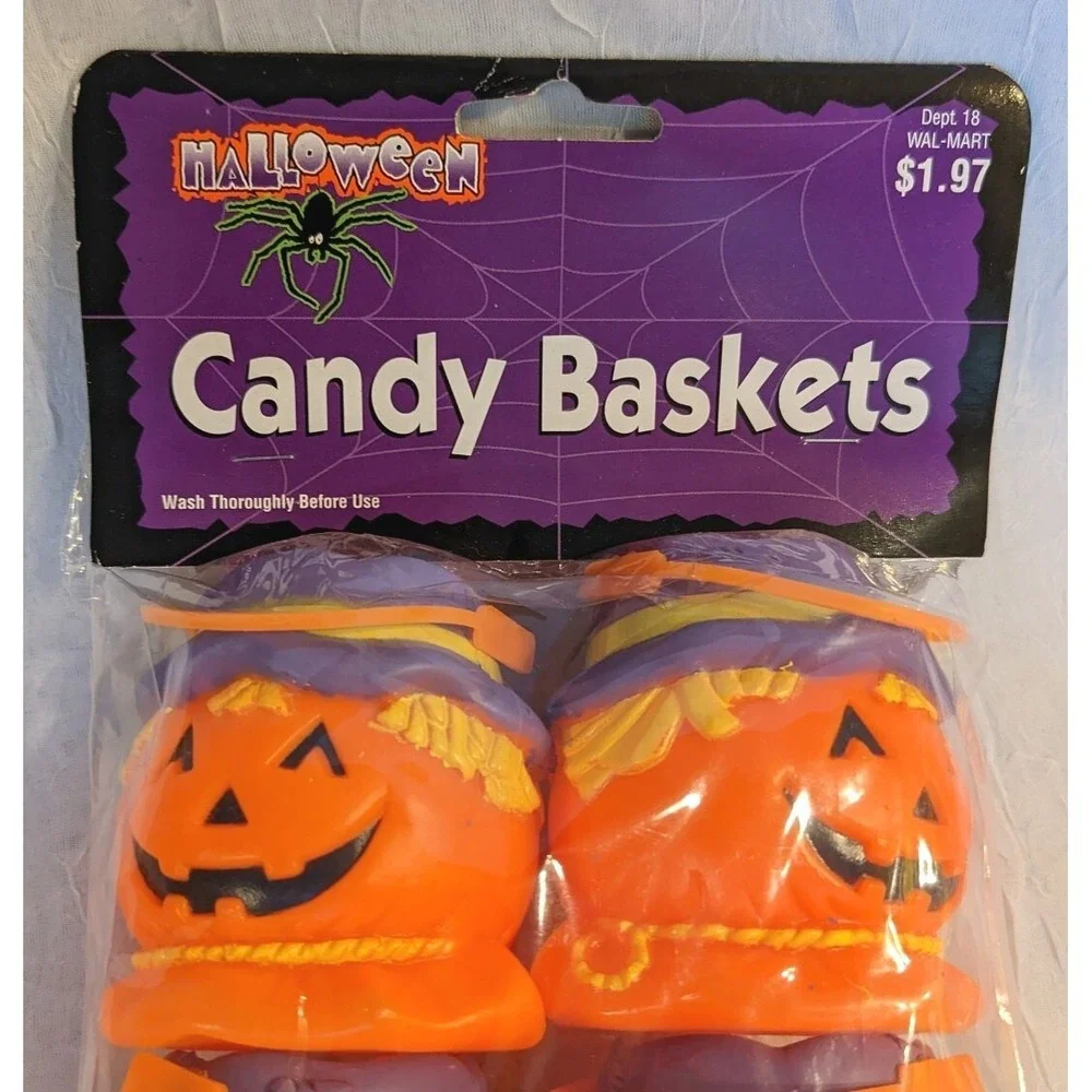 Blow Mold Halloween Pumpkin Mini Buckets Baskets Candy Scarecrow Decor Vtg NOS